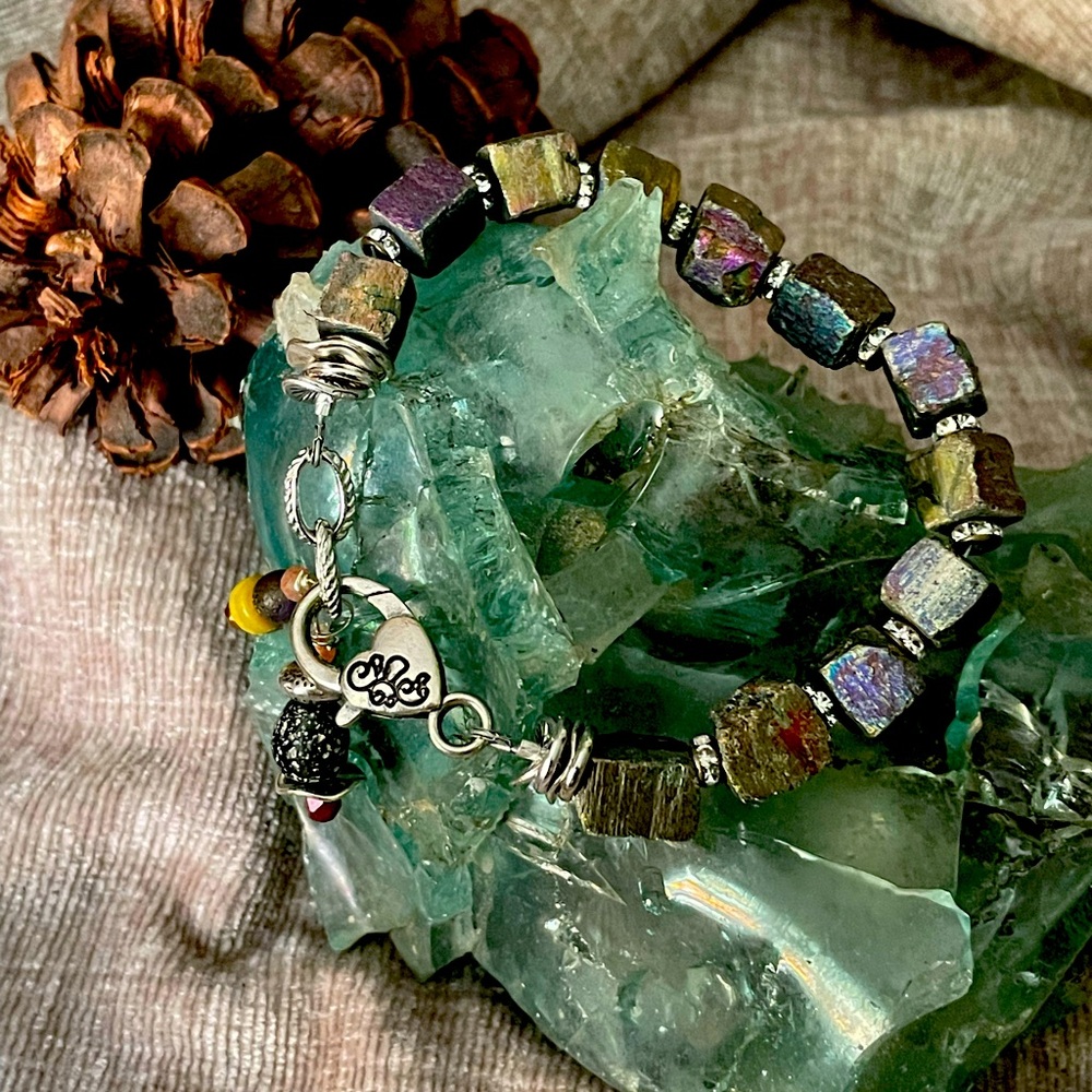 Rainbow pyrite square bracelet